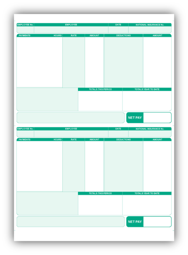 SP002G (0638) Payslips (Packs of 500) – Compatible Sage Payslips with Address Green